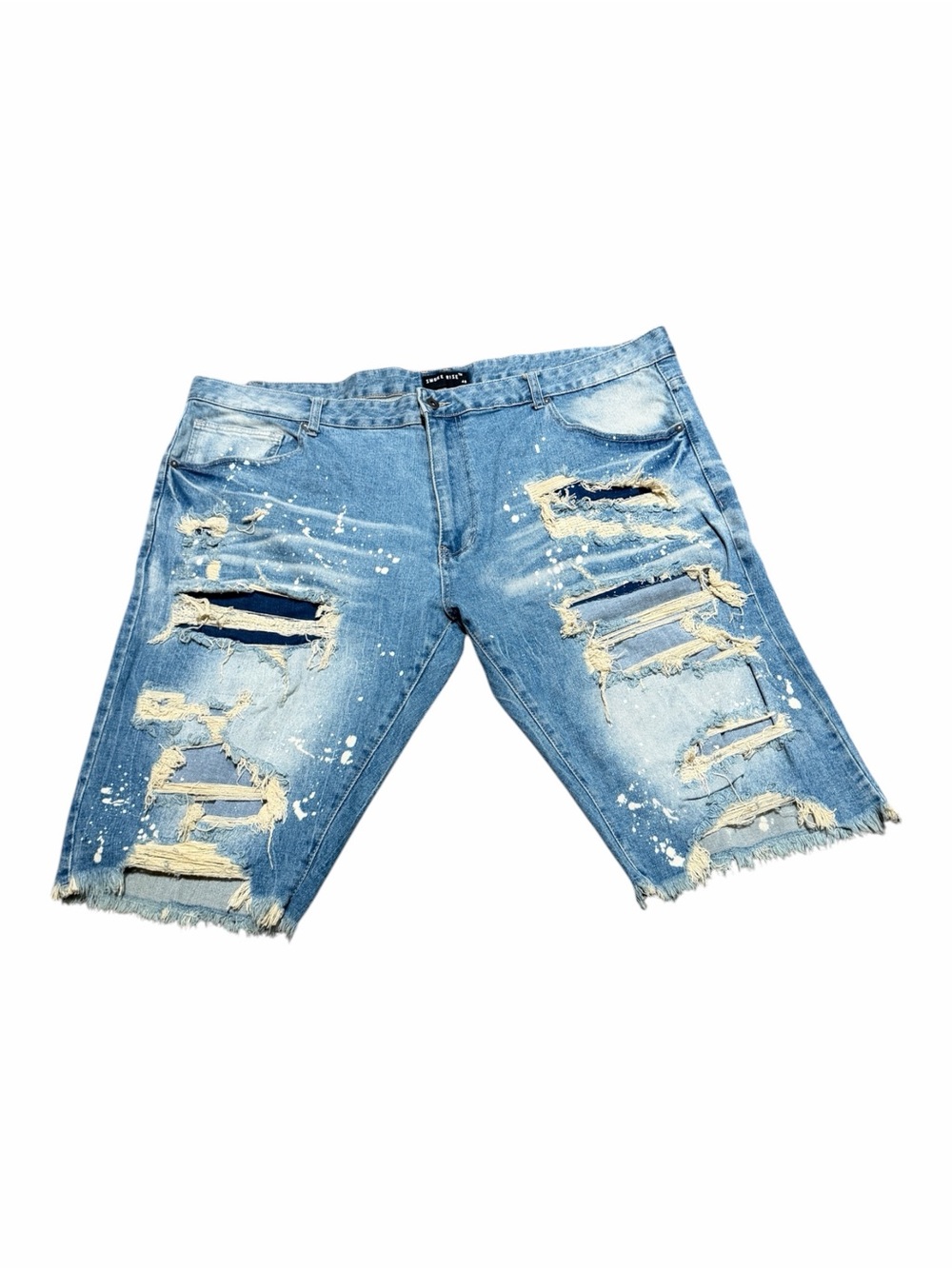 Men's Light Blue Distressed Denim Jean Shorts with Raw Hem